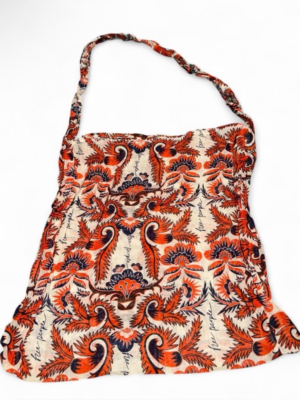 Free People Orange and Navy Floral Boho Tote